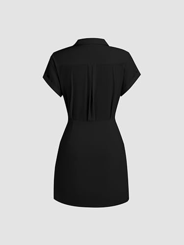 CIDER Dress for Women Collar Neck Mini Dress Middle Waist Buckle Wrap Short Sleeve Party Date Elegant4
