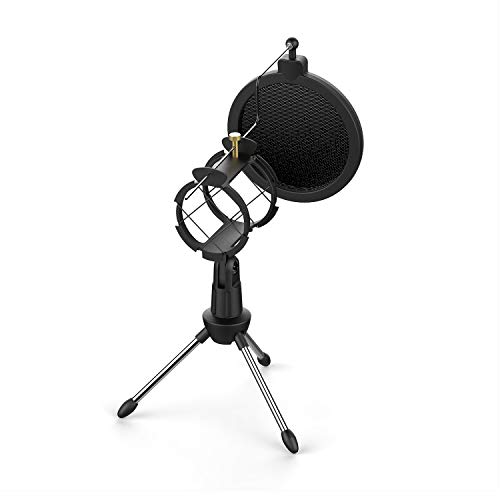 CISNO Studio Condenser Mic Microphone Shock Mount with Metal Wind Screen Pop Filter Combo Mask Shield for Recording