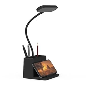 AXX LED Desk Lamp for Home Office, Battery Operated Desk Light for Computer/Desktop – Black, Small, Cute, 3 Way, Rechargeable, Flexible Gooseneck, Pen Holder – Study Table Lamp for Bedroom Reading