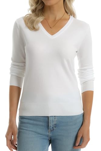 Image of QUALFORT Women's Sweaters Long Sleeve Soft Lightweight Basic Knitted Pullover Sweater