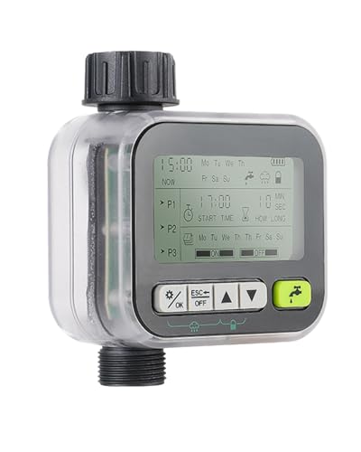 HAWAJOK Sprinkler Timer with Brass Valves, Programmable Hose Timer for Garden & Lawn, Digital Watering System with Rain Delay & Manual Override, for Soaker Hoses, Drip Irrigation, Yard Care (Clear)