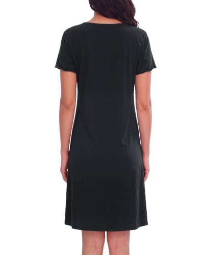 Image of ZOOSIXX Nightgowns for Women - Short Sleeve Sleepwear Button Up Pajamas for Women V-Neck Sleepwear Dress with Pockets