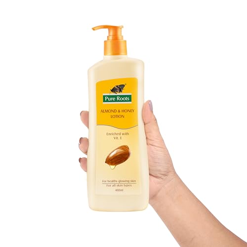 Image of Pure Roots Body Lotion Honey & Almond 400ml - Pack of 2 - Nourishing Body Lotion All Skin Types, Instant Hydration In Summer, Fast Absorbing and Non-sticky Moisturizer for Men & Women