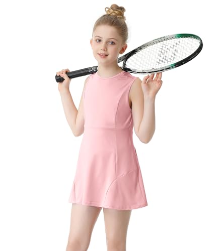 Girls Tennis Golf Pleated Dress Outfit Sleeveless Workout Athletic Dresses Tank Golf with Pockets Shorts