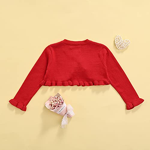 Toddler Baby Girl Sweater Crop Top Knit Cardigan Long Sleeve Ruffled One Button Cute Outwear Kids Fall Shrug Cover Up4