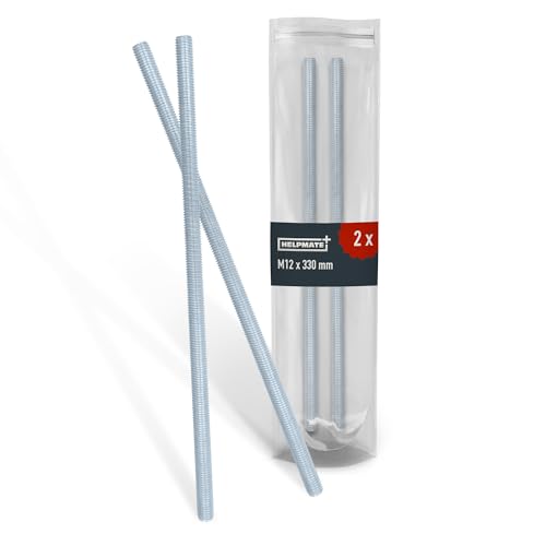 HELPMATE – Tige filetée M12x330 mm en acier galvanisé – 2 pièces – Tige inox filetée avec filetage métrique complet – Tige filetée avec classe de...