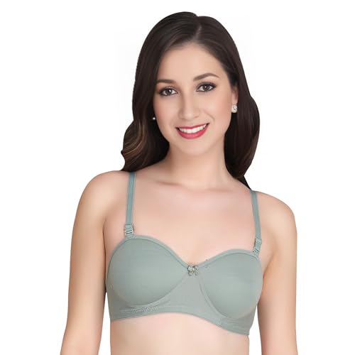 Image of Women Half Cup Padded Bra - Made of Pure Cotton Full Coverage Non Wired Seamless Pushup Soft Cup for T-Shirt Saree Dress Sports Garment for Daily Use Everyday