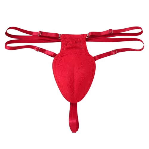 ABAFIP Men's Strappy Lace Thong Underwear Crossdresser Lingerie Low Rise G-string Underpants