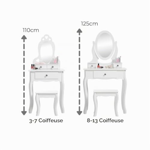 Runesol Coiffeuse Enfant Blanc avec Miroir et Tabouret, pour Fille 8-13 Ans, en Bois, Meuble Chambre, Cadeau d'anniversaire – vue 6