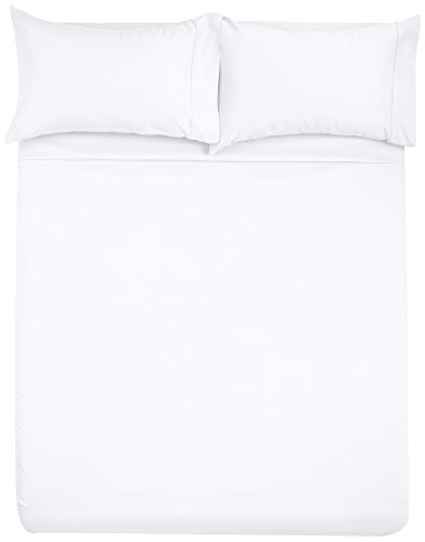 amazon basics Microfiber Sheet Set - (Includes 1 bedsheet, 1 Fitted Sheet with Elastic, 2 Pillow Covers) Queen, Bright White