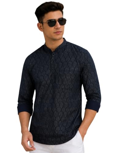 Image of Majestic Man Men's Cotton Regular Fit Short Printed Designer Kurta
