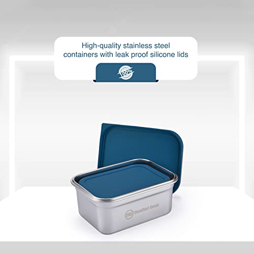 Stainless Steel Containers With Lids For Food Storage – Set Of 3 Stackable Stainless Steel Snack Containers – Rectangle Bento Boxes For Meal Prep, Snacks – Food Grade Metal Food Boxes, Blue #TOP2
