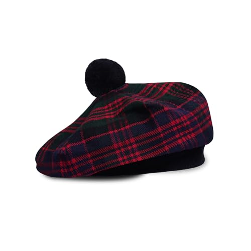 Image of Scottish Tam O' Shanter Hat Tartan Bonnet Pom Pom Wool Flat Cap One Size