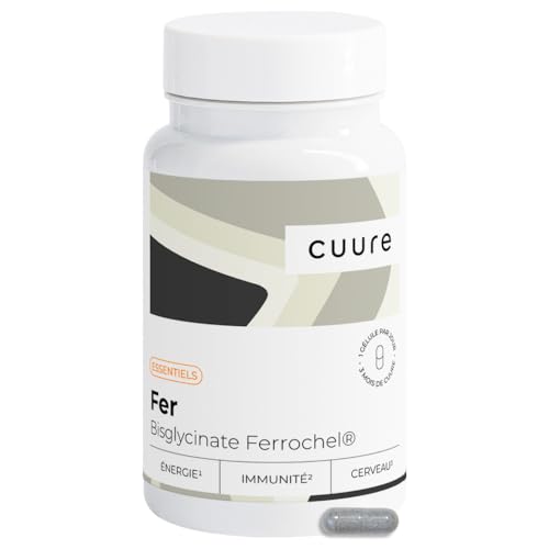 Fer Bisglycinate Pur 14 mg - Cuure - Breveté Ferrochel® - 90 Jours - Haute Absorption & Tolérance Intestinale - Anti-Fatigue, Immunité - Fer Complément Alimentaire - Fabriqué en France
