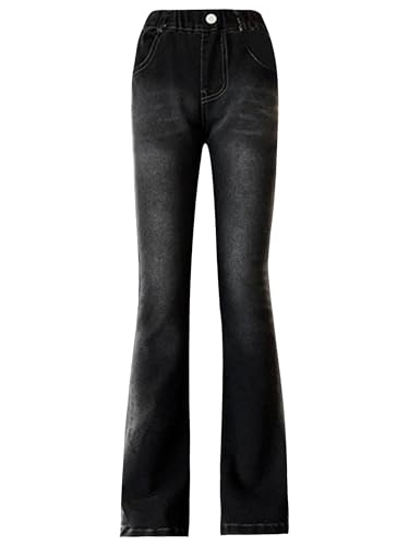 Jhaoyu Kids Cowgirls Flared Denim Pants Elastic Waistband Bell-Bottom Jeans with Pockets Casual Outdoor Toursers2