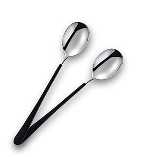 Image of Stainless Steel Dinner /Table Spoons, Silver Elliptical Head, Spoon Set, Length 21 cm, Set of 2, Black