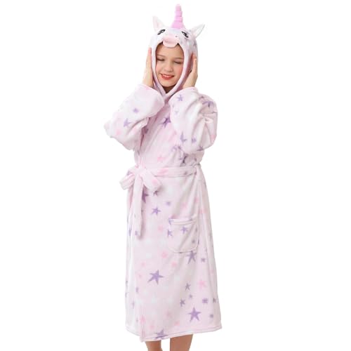 V.&GRIN Girls Fleece Robe, Unicorn Cat Hooded Plush Soft Bathrobe...