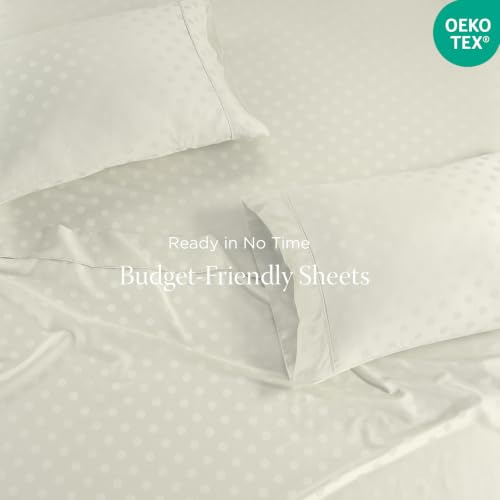 Image of Threadmill 300 Thread Count Cotton Twin XL Sheet Set, Sateen, Damask, Ivory