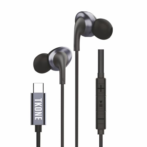 Image of TKONE Aerobuds Type C Wired Earphones with in-Line Microphone & Controls, 10mm Drivers, Deep Bass in-Ear Earbuds, USB C Earphones with Noise Isolation & HD Sound (Black)