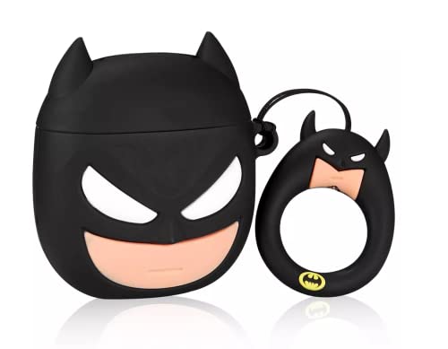 Image of FOLX FAC70 AirPods 1&2 GEN Soft Silicone Protective Case 3D Design Shockproof Case Cover with Anti-Lost Metal Keyring Compatible for Apple AirPods 1&2 Generation (Batman), Multicolor