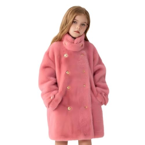 Girls Fleece Jacket Furry Button Down Double Breasted Stand Colar Dress Coat Winter Fashion Warm Soft Peacoat Size 10-12