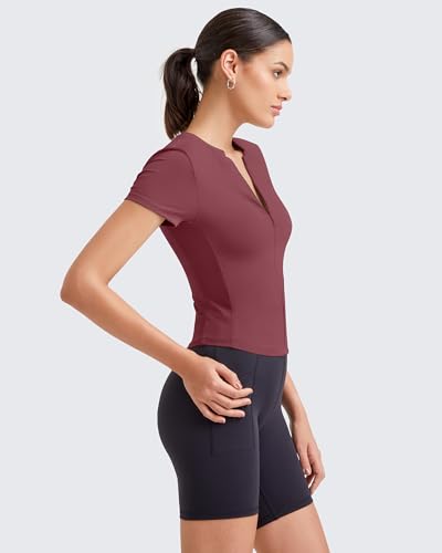 Image of G4Free BareFeel Womens Workout Tops Short Sleeve Half Zip Slim Fit Athletic Shirts Gym Running Yoga Slight Crop Tshirts