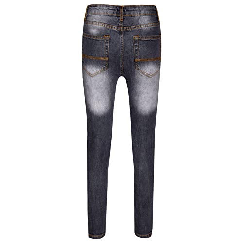 Boys Stretchy Jeans Kids Ripped Black Denim Skinny Pants Jeans Trousers 5-13 Yr2