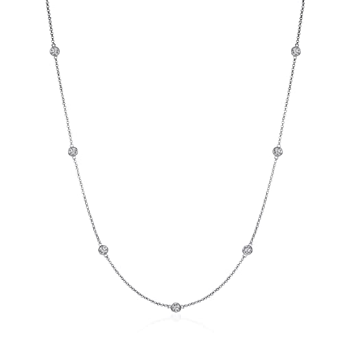 Namana Long Sautoir pour Femme - Collier Argent 60 cm avec Pierre en Zircon - Chaîne pour Adolescentes - Pochette Bijoux Incluse