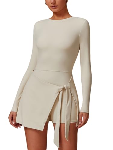 Image of ABOCIW Womens High Neck Tennis Dress Sleeveless Wrap Skirt Built in Shorts Golf Athletic Dress Workout Rompers
