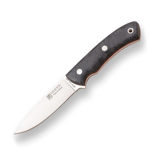 Joker Pantera CM17 Bushcraft Knife 3.74 in Fixed Blade Black Jute Micarta Handle Leather Sheath Backpacking Camp Knife for Backpacking Camping Hunting Survival and Bushcraft