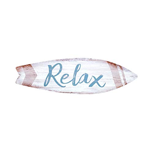 CAPRILO. Adorno Pared Decorativo de Metal Tabla Surf-Relax. Cuadros y Apliques. Decoración Hogar Marinera. Muebles Auxiliares. Regalos Originales. 60 x 0,10 x 18 cm.