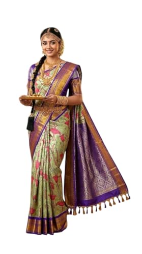 Image of VFCollections Women's Kalamkari Kanchipuram Silk Pattu Sarees With Blouse