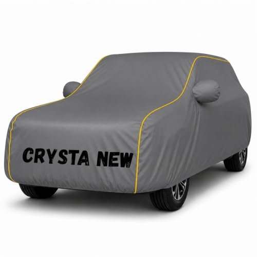 Image of Premium Waterproof Car Cover for Crysta New | Soft Cotton Lining Heavy Duty Triple Stitched Heat Resistant Outdoor Cover Comes with Mirror and Antenna Pocket Full Bottom Elastic (Zig Zag Grey)