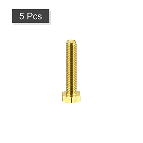 Image of uxcell Brass Hex Bolts, M6x30mm 5pcs Fully Thread Grade 4.8 Solid Brass Hexagon Head Bolt Machine Screws for Machinery