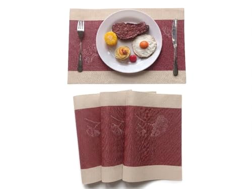 Image of Dribble PVC Placemats Set of 4 | Heat-Resistant, Washable, Waterproof Table Mats | Anti-Slip Dining Table Placemats for Kitchen & Home Decor - 45x30cm, Design - Desert Wine
