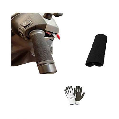 DESCRIZIONE E CARATTERISTICHE PRODOTTO: ARTICOLO COMPATIBILE CON TUTTI I MANUBRI DI MOTO BICI E SCOOTER Il coprimanopole antiscivolo va inserito sopra la manopola del manubrio in modo da coprirla. Il salvamanopole grazie al suo tessuto elastico si adatta a tutti i modelli di moto scooter e bici. - dimensioni: lunghezza 9,8cm - larghezza 3cm. - colore nero - OMAGGIO GUANTI DA LAVORO