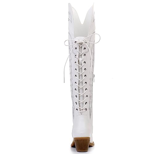 Image of GLOBALWIN Women's Cowboy Western Fashion Over The Knee Thigh High Cowgirl Boots Low Heel