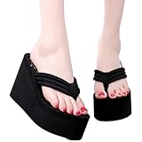 Womens Wedges Flip Flops, Summer Lightweight Comfortable Thong Sandals, Non-Slip Wear-Resistant Black Platforms Sandals for Vacation, Hotel, Beach, Swimming Pool..