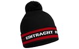 Eintracht Frankfurt Beanie Bommelmütze mit Pompom Schwarz, Wintermütze für Damen, Herren und Jungendliche