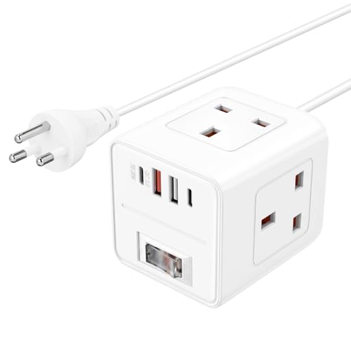 UK to Thailand Plug Adapter 3 Way UK to Thailand Plug Adaptor with 4 USB