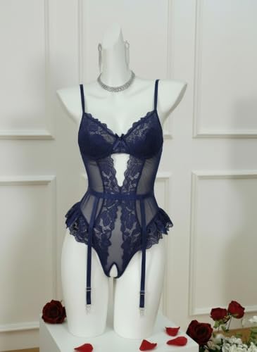 Image of Avidlove Lingerie for Women Mesh Lace Bodysuit Sexy Wireless Garter Lingerie Set Teddy Lingerie(No Stockings)