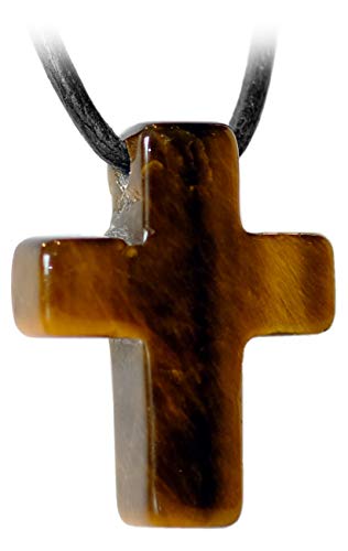 Kaltner Präsente Cadena para hombre y mujer de piel con colgante de cruz de acero inoxidable y una piedra ojo de tigre.