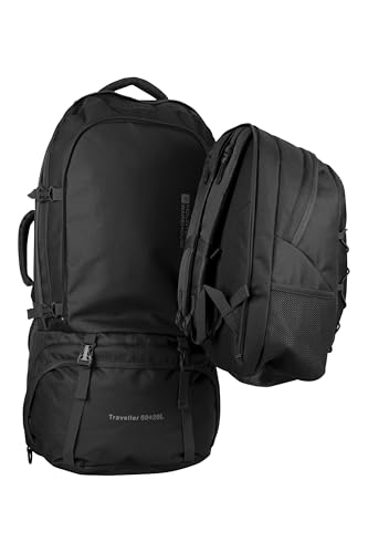 Mountain Warehouse Traveller 60L + 20L Rucksack - Large Backpack with Rain Cover, Detachable Daypack, Adjustable Back Support Travel Bag - For Camping, Hiking, Trekking Black One Size - Image 6