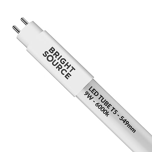 Bright Source 549mm 9w LED T5 Tube, 1225lm, 6000K Daylight White, Replacement for 14w T5 Fluorescent