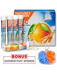 EFFERVESCENT DECHLORINATOR VITAMIN C TABLETS for EFFECTIVE WATER FILTER DECHLORINATION With BONUS SHOWER PUFF SPONGE by NATURE'S VITAMIN BATH