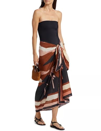 SeekMe Women's Summer Beach Coverups Printed Long Sarong Swimwear Bathing Suit Pareo Pashmina Wrap Skirt 2025 (0017-Brown-OneSize)4