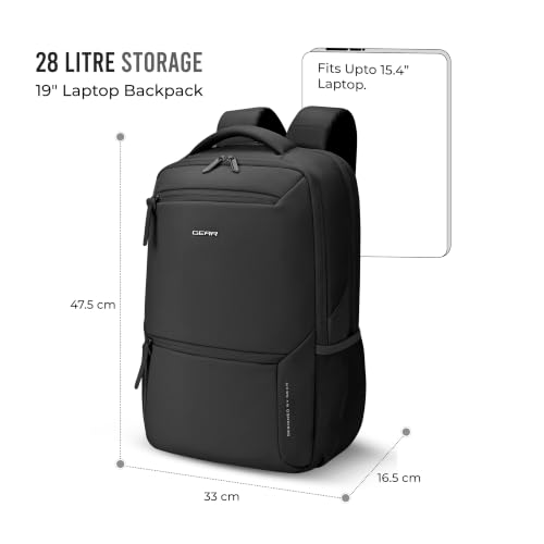 Image of Gear Armour 19 inch /28L Large Faux Leather Anti Theft Water Resistant Laptop Backpack with Raincover | Travel Backpack | Casual Backpack for men /women (Black)