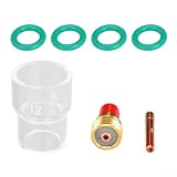 Kit completo TIG de 7 piezas: el paquete contiene 7 tazas de vidrio 12#, portabrocas de lente de gas 45Vxx, portabrocas 13Nxx y 4 juntas tóricas, compatible con antorchas de soldadura TIG refrigeradas por aire WP-9/20/25 para ampliar la capacidad de la linterna y reemplazar las piezas desgastadas.