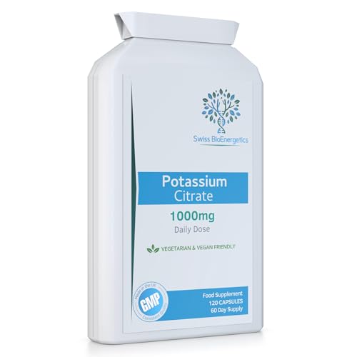 Swiss bioenergetics Potassium Citrate 1000mg Daily dose 120 Vegan Capsules - High Strength Electrolytes Support Superior & Absorption Great Keto and Fasting No Dairy or Gluten UK Made Pack of 120