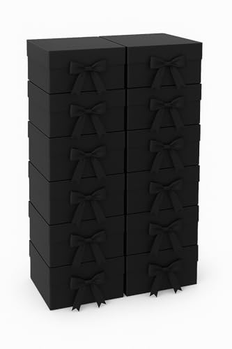 Image of Awestuffs Premium Black Gift Boxes for Gift Packaging, Reusable Decorative Gift Boxes (23 x 16 x 10 cm) for Hampers, Weddings, Birthdays, Festivals & Corporate Gifts (Pack of 12)
